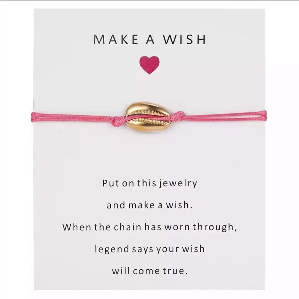 PINK Make A Wish Cord Cowrie Bracelet